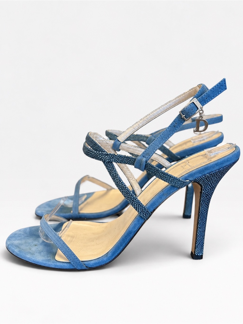 Vintage Y2K Christian Dior John Galliano Blue Suede Stingray D Charm Heels EU 37